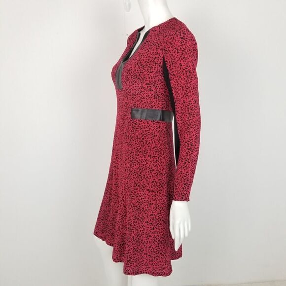 Nanette Lepore Womens Size 4 Pink & Black Leopard Print Silk Leather Trim Dress - Picture 4 of 6